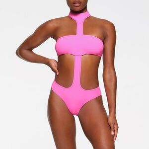 SKIMS swim cut out halter monokini in color taffy (sold out)